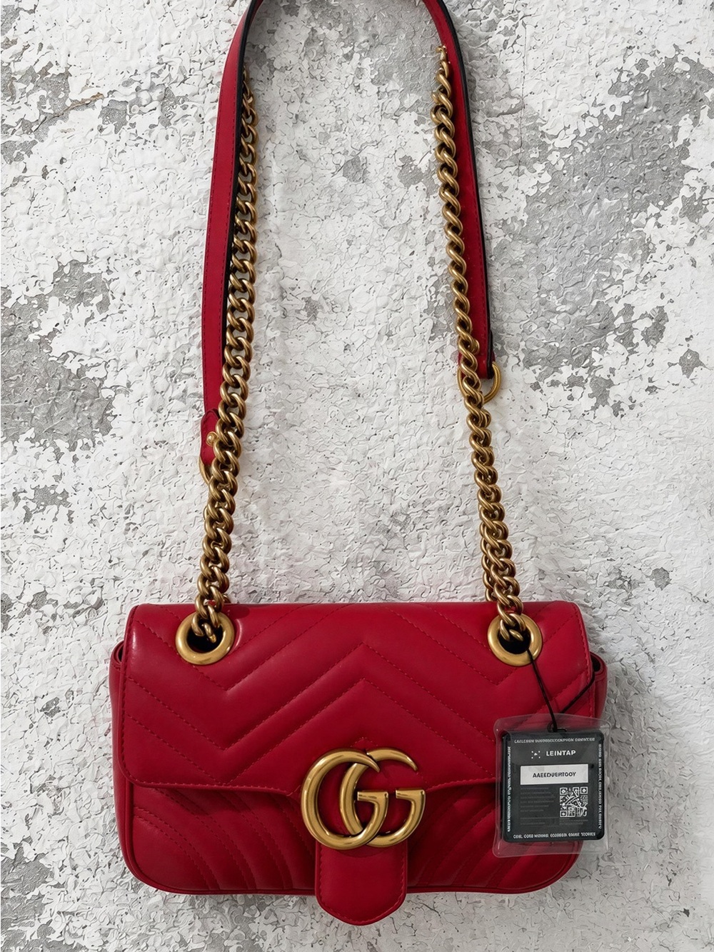Gucci Red Chevron Quilted Shoulder Bag with Gold Hardware
